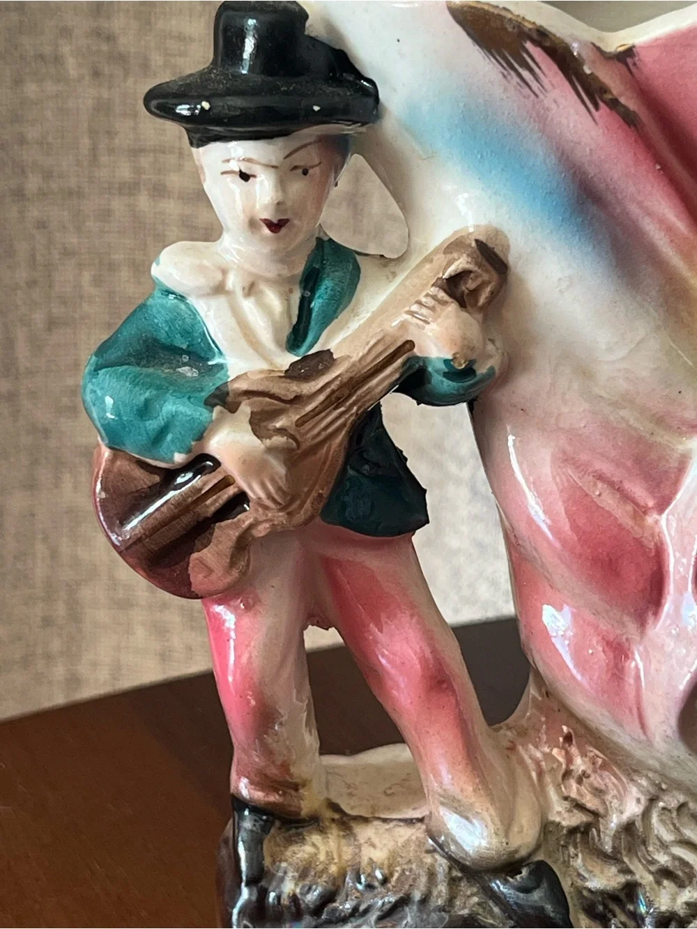 Vintage Japanese Hand painted Luster Flamenco Couple  Vase  art deco